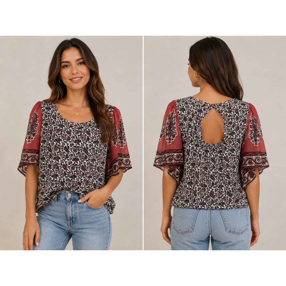 Lucky Brand Y2K Boho Fairycore‎ Floral Puff Sleeve Top Cottagecore Indie Sleaze